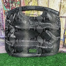 NINE WEST Black Gray Snakeskin Look Fold Over Clutch Purse Magnetic Catch B10