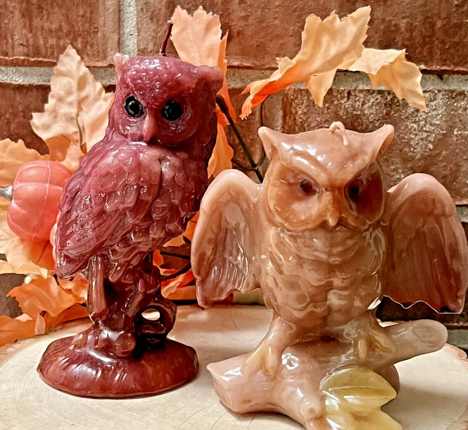 Figura de cera moldeada con velas de búho vintage retro años 70 conjunto/2 velas de pájaro búho Foto 3 de 4