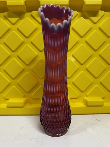 Fenton Plum Purple Opalesscent Hobnail Swung Vase 15.5” Tall