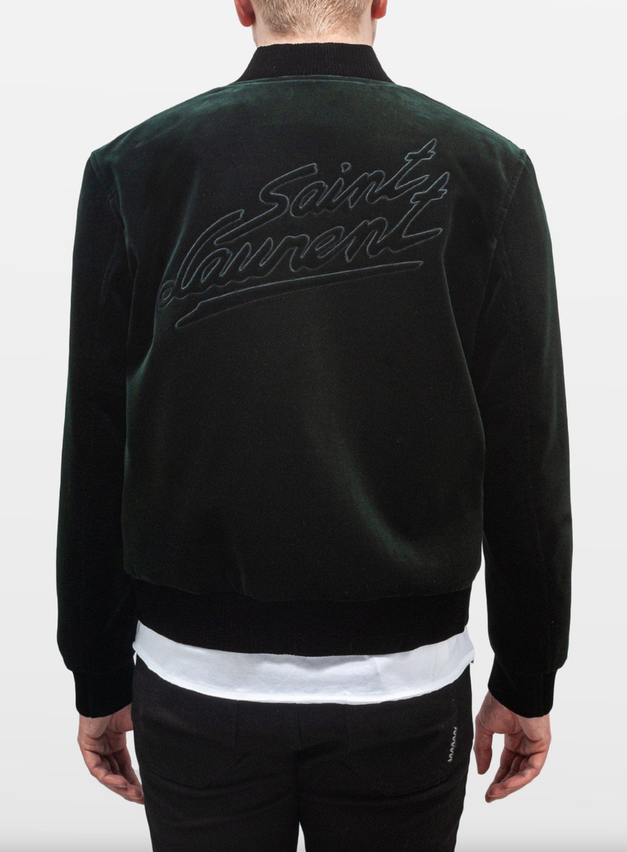 Saint Laurent Paris Signature Logo College Teddy Green Velvet