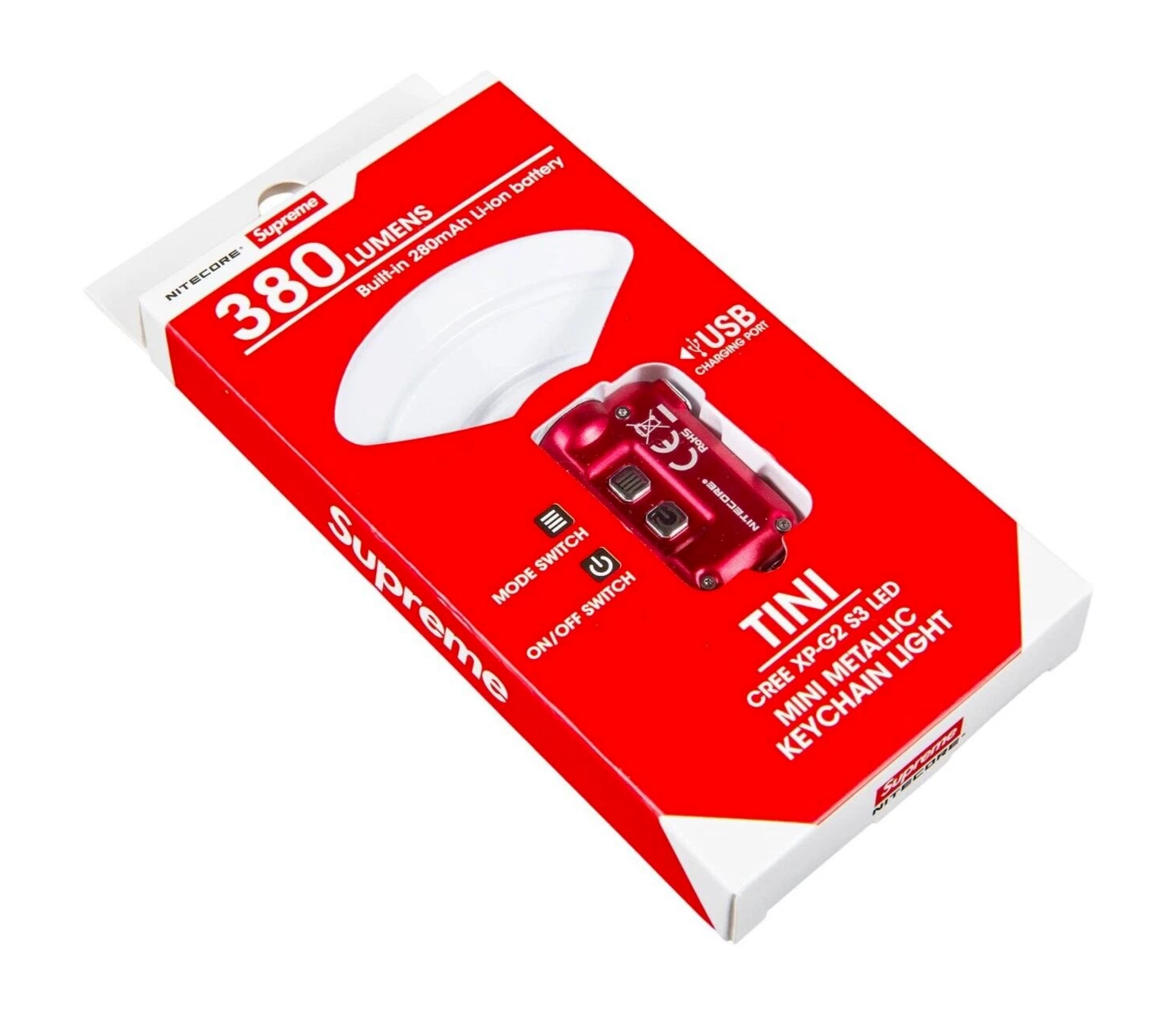 Supreme x Nitecore TINI MINI PORTE CLÉS MÉTALLIQUE RECHARGEABLE LUMIÈRE 380 lumens Neuf dans sa boîte