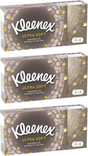 Tejidos marca ultra suaves Kleenex 8 paquetes de bolsillo (1 manga) / paquete de 3 - Imagen 1 de 6