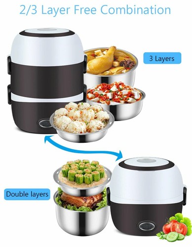 DMWD Mini Electric Rice Cooker Stainless Steel 2/3 Layers Steamer Portable Meal - Picture 2 of 18