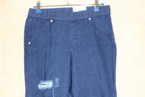 HUE Nuevo Mujeres RODILLA RASGADA DENIM Azul Skimmer Cintura Elástica Talla S NUEVO CON ETIQUETAS _ B4D1 - Imagen 3 de 5