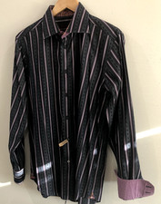 Robert Graham Size 16 1/2 42 Shirt Long Sleeve Black Maroon Pink Check Flip Cuff