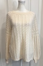 LOFT NWT Women  s Cable Knit Sweater Size XS Soft Cozy Cottagecore Boho Ivory