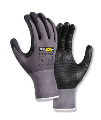 2452 texxor Black Touch Nylon-Strickhandschuhe Nitrilnoppen 12-144 Paar Gr 7-11