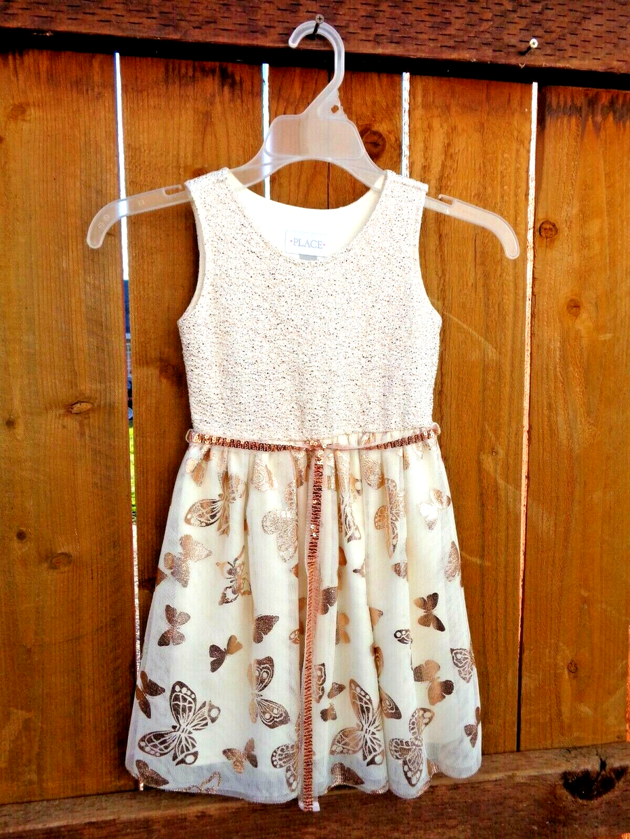 PLACE XS 4 Butterfly Gold Dress Girls Clothes Wedding Church Party 4T PLACE XS 4 Butterfly Gold Dress Girls Clothes Wedding Church Party 4T