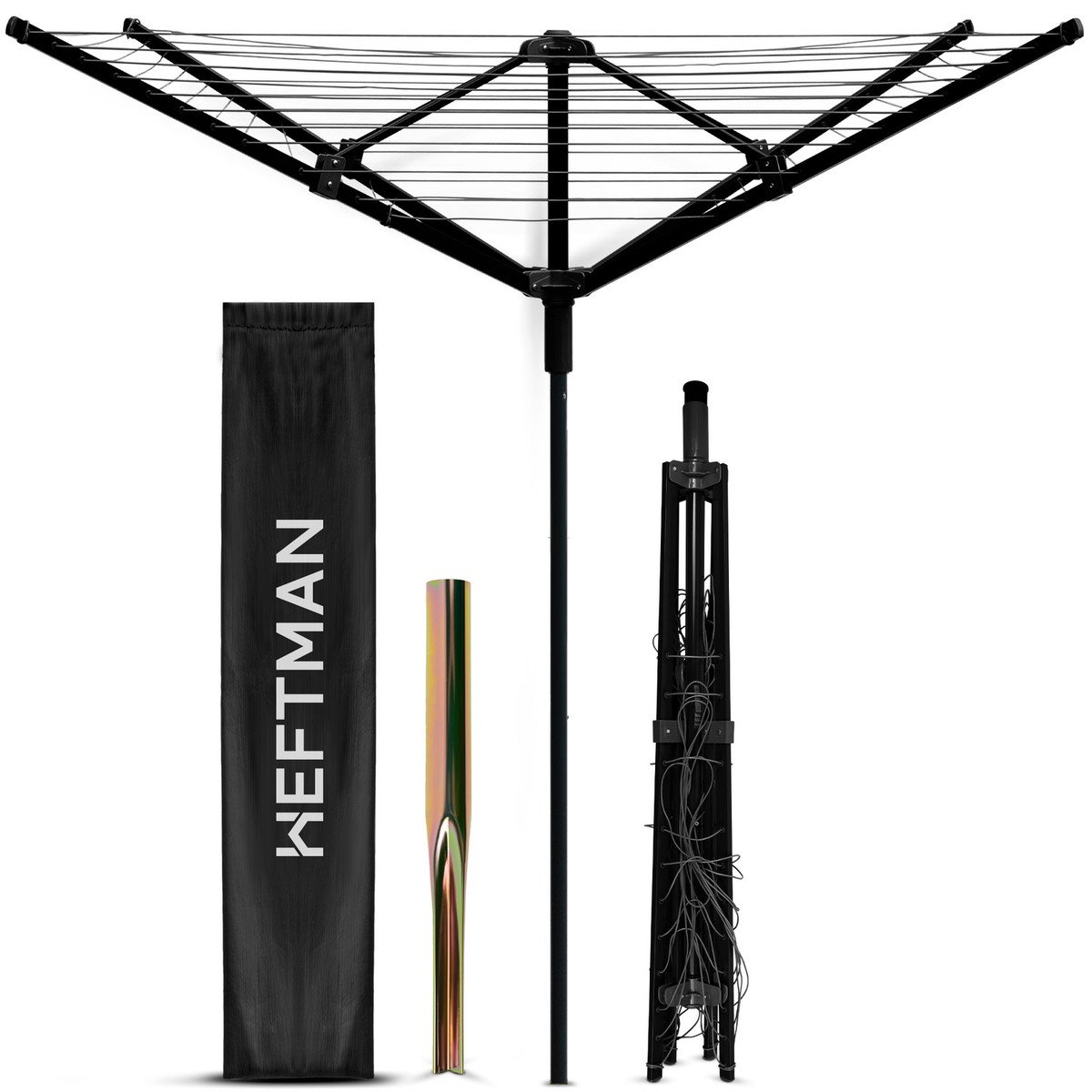 HEFTMAN Arm Rotary Washing Line Black Heavy Duty Outdoor Clothes