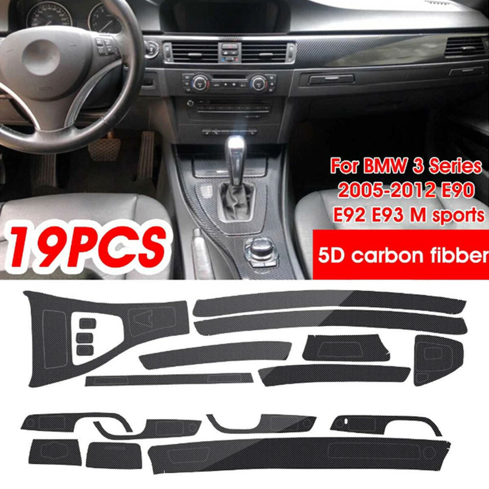For BMW E90 E92 E93 Interior Glossy Carbon Fiber Wrap Trim Set