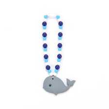Nummy Beads Gray  Blue Whale Teether Toy Attaches To Baby Carrier, Car Seat,...