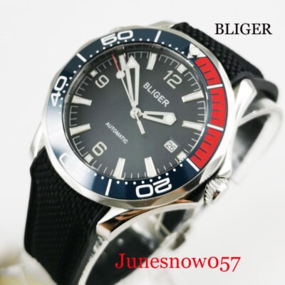 BLIGER 41mm Black Automatic Herren Armbanduhr Saphirglas Datumsanzeige