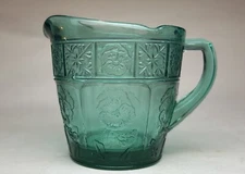 Vintage Jeannette Glass Teal Doric and Pansy Pretty Polly Child Creamer