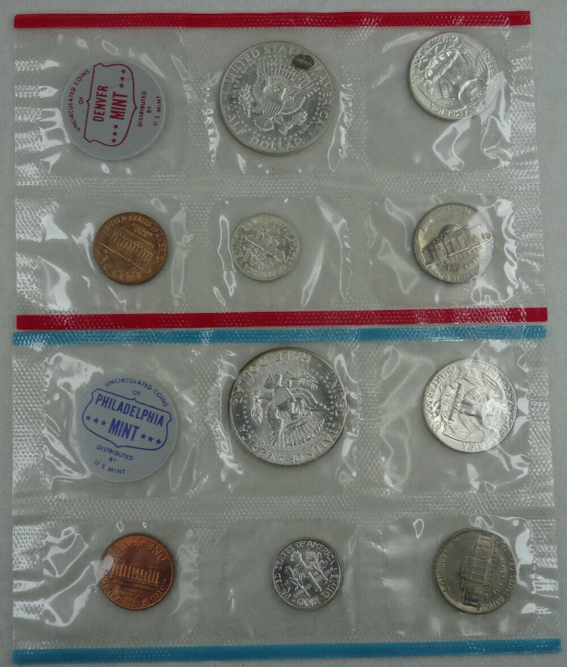 1964 P & D US Mint Set Uncirculated 10 Coins w/ 90% Silver OGP Envelope - Image 3 of 4