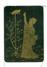 Single Playing Card Vintage Antique Lacquer "Japanese Lady" JA-2-1 B, Blk/Gold
