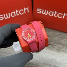 NEW✅ LIMITED✅ Swatch BIKO ROSE Pink Silicone Wrap Around Ladies Watch LP131