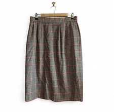VTG 90s Wool Blend Houndstooth Pencil Skirt Sz 18 Brown Lined Pockets Academia