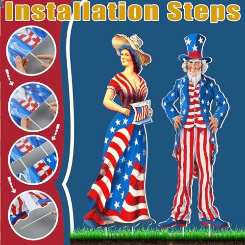 2 Stück 4. Juli Hofschild mit Pfahl Outdoor Patriotisch Stern Rasendeko - Bild 6 von 7