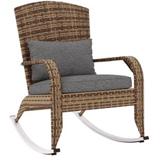 Outdoor Wicker Adirondack Rocking Chair with Cushion, Gray
