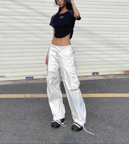 Biber Style Vintage Street Cargo Hose Damen Kordelzug Baggy Hiphop Freizeit - Bild 5 von 6