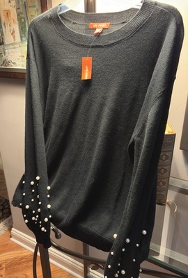 NEW Joe Fresh Size Large Black Sparkle Sweater  Luxury Party Heritage Pearls