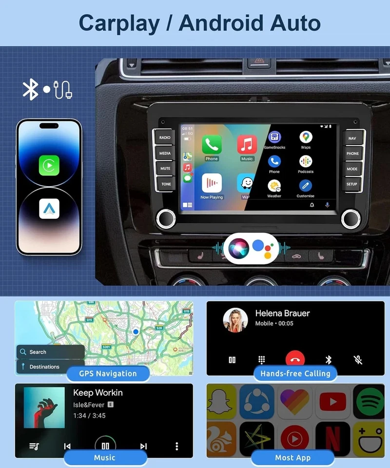 Для 2012-2019 VW Beetle Apple Carplay радио Android 13 GPS навигатор Wi-Fi FM 2 + 32G - Изображение 4 из 4