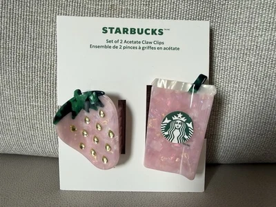 STARBUCKS Hair/Claw Clips Strawberry & Pink Drink ~NEW~ - Image 1 of 3