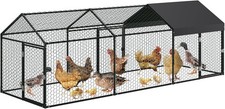Metal Chicken Coop Walk-in Chicken Run Outdoor Hen House Habitat Cage W/ Cover