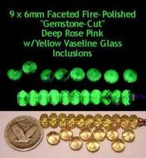 25 Pcs Czech VASELINE/URANIUM GLASS BEADS 9 x 6mm Faceted Fire-Polished