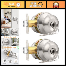 2 Pack Keyed Alike Entry Door Knobs with Lock  Key, Brushed Nickel Finish, Secu