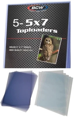 5 BCW Premium 5x7 Toploaders & 5 Soft Inner Sleeves Rigid Card Photo Storage