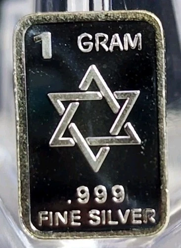 1 Gram .999 Fine Silver Art Bar Ingot. Star  David. Fun  Unique Way To Invest.