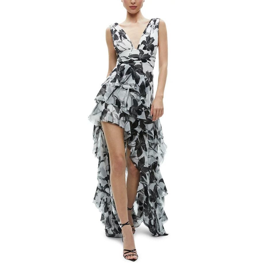 Alice+Olivia - Alice+Olivia♡ ALICE + OLIVIA WOMENS 12 HOLLY HIGH LOW RUFFLE MAXI DRESS