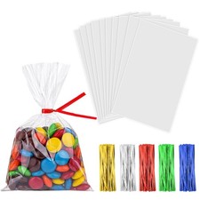 100PCS Cellophane Treat Bags 4x6 Inches Clear Gift Bags with Twist Ties