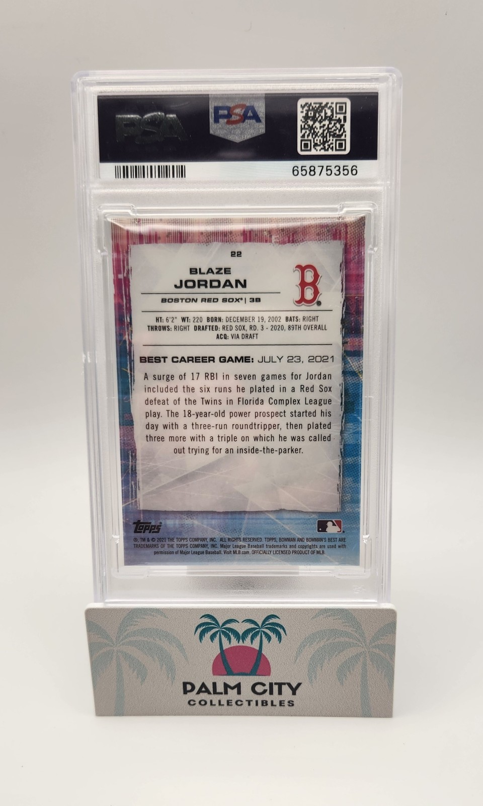 2021 Bowman's Best Gold Refractor #/50 Blaze Jordan #22 PSA 10 GEM MINT view 2