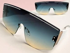 Oversize Futuristic Modern Retro Shield Party Raver Beach SUNGLASSES Large Frame