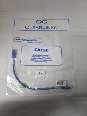 ClearLinks CAT5E 1Ft Copper Gold Connector Blue Patch Cable C5E-BL-01-M