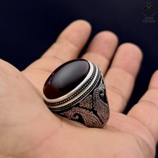 Natural Handmade Red Yemeni Aqeeq Agate Ring Elegant Unique Design