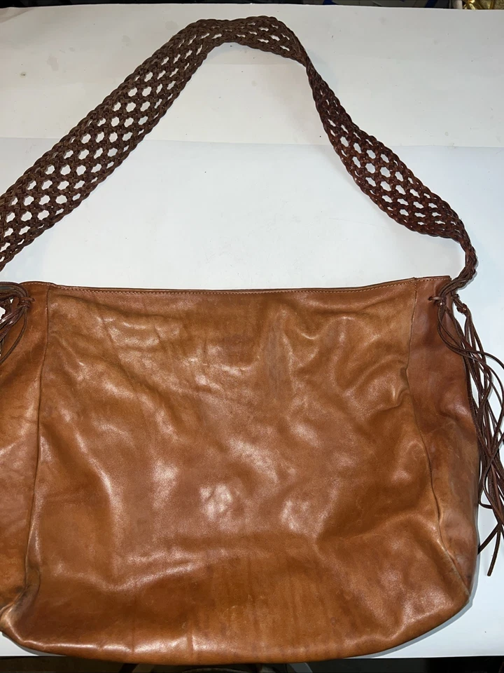 Bolso Hobo Vintage DESMO Cuero Italiano Tostado Asas Trenzadas Hecho en ItaliaClásico  Foto 2 de 4