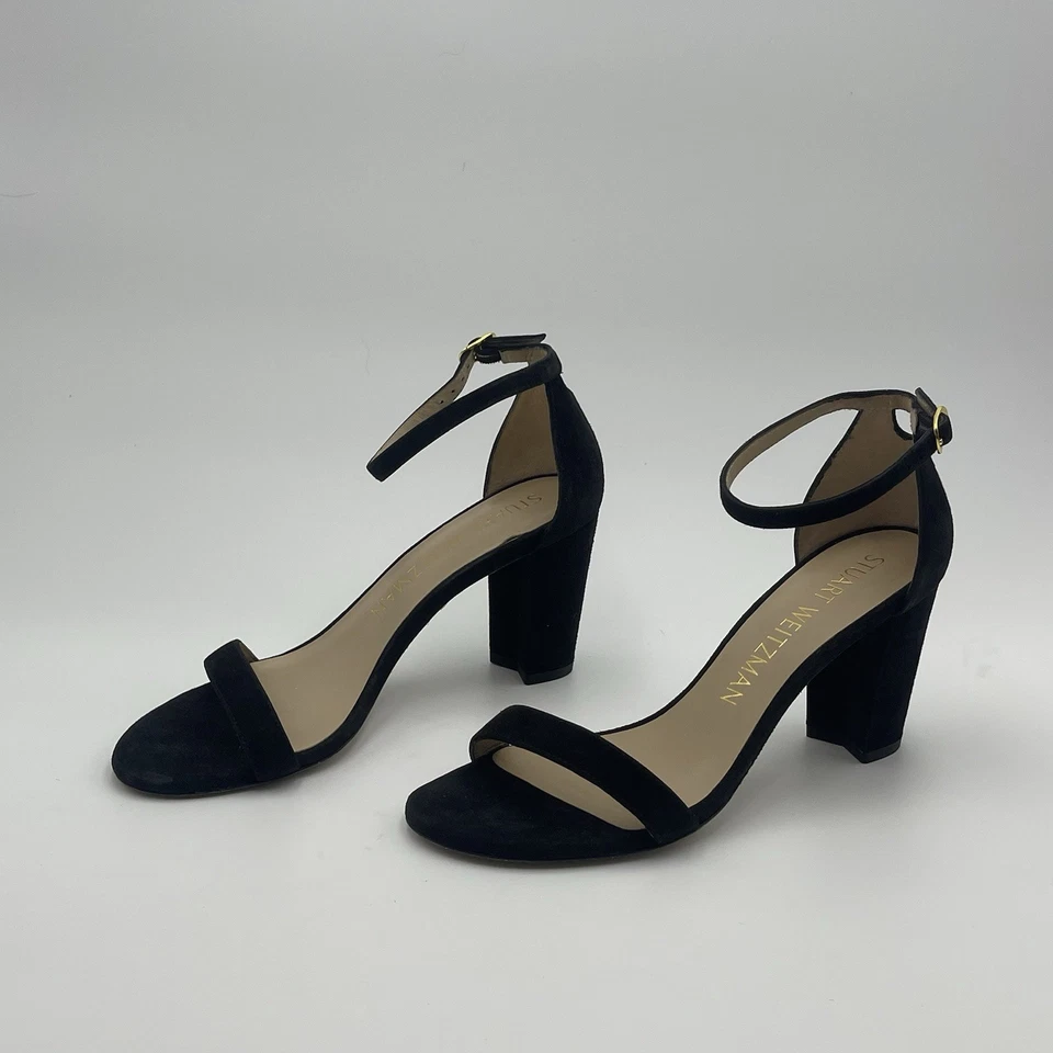 Stuart Weitzman Nearlynude Black Suede Heels Sandal SZ 8B-EU 38.5-MSRP $630 - Image 3 of 4