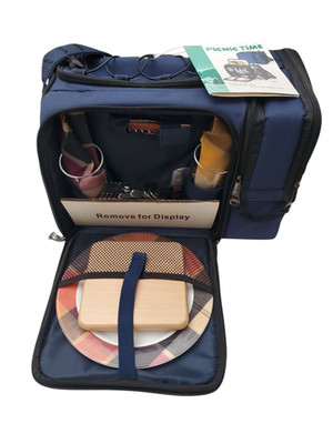 Picnic Time Malibu Basket Cooler for Two   Navy   Complete Picnic Set   14x10x8