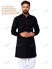 Mens Indian Button Down Shirt Shirt Kurta Solid Tunic Cotton Big Tall