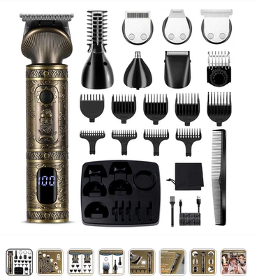 SURKER Barttrimmer Herren Profi-Haarschneider 7-in-1 Bartschneider-Set Gold