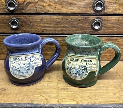 Blue Creek Lodge Deneen Pottery Hand Thrown Mugs Wagon Wheel Gap Colorado (x2)