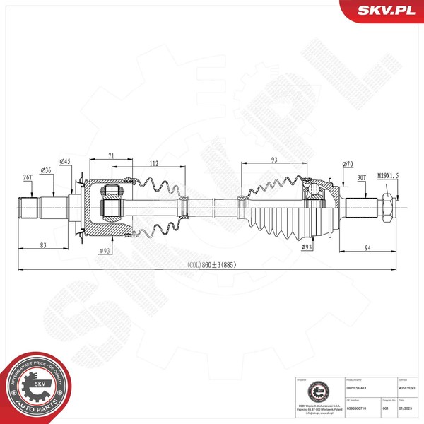 Esen SKV Antriebswelle Gelenkwelle FüR Mercedes-Benz Vito/Mixto Kasten W639-image