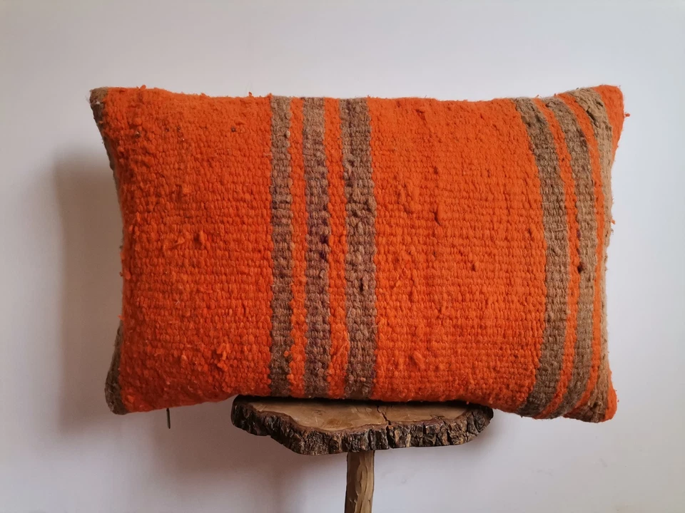 Moroccan Handmade Kilim Orange Pillow Cushion Cover Throw Pillow Case Sofa boho. - Image 2 of 4