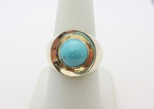 Mens 18K Blue Turquoise Rings Pinky Rose Gold Jewelry December Size 8.25 R1462