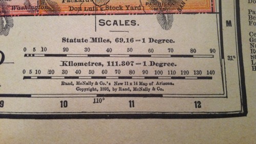 1895 Antique Original Arizona Color Atlas Map, Nevada on reverse. - Picture 2 of 7