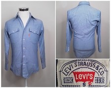 Vintage 1970's Levi's Shirt Men's Small w/ Blue Pearl Finish Buttons J2190