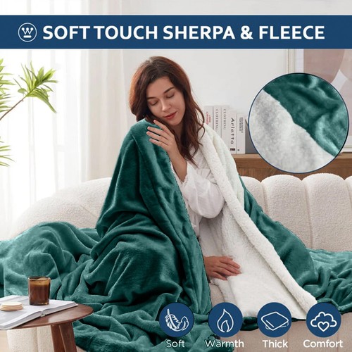 Reversible Sherpa fleece blanket Fluffy Sofa Bed throws Winter Blankets UK Sizes - Picture 37 of 69